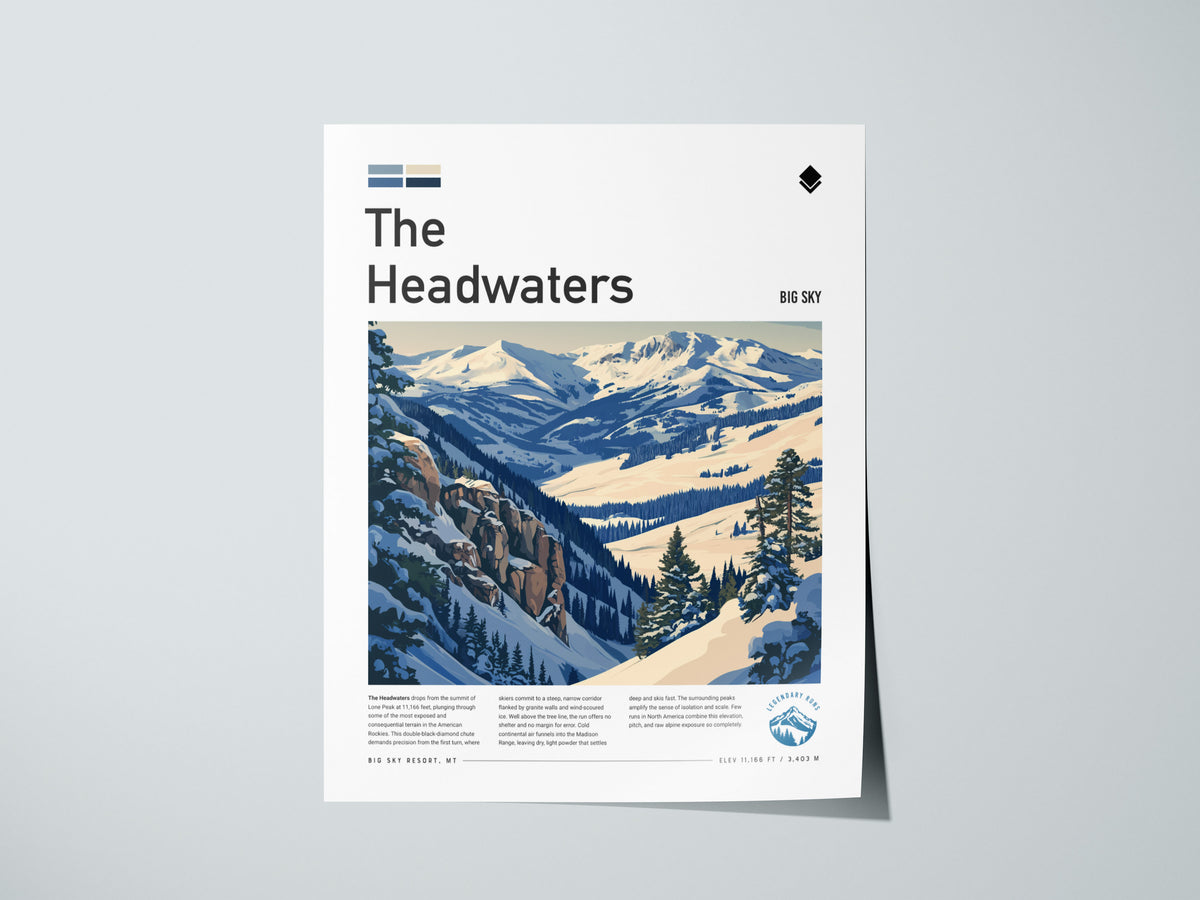 The Headwaters, Big Sky Montana Poster | Ski Lodge Decor Alpine Print Wall Art — giclée print detail on matte paper