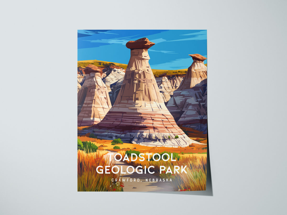 Toadstool Geologic Park, Crawford, Nebraska Poster | Ancient Badlands Destination Print Wall Art — giclée print detail on mat