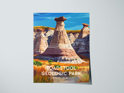 Toadstool Geologic Park, Crawford, Nebraska Poster | Ancient Badlands Destination Print Wall Art — giclée print detail on mat