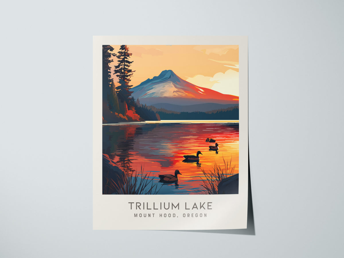 Trillium Lake Matte Border Poster | Mount Hood, Oregon Travel Wall Art — giclée print detail on matte paper