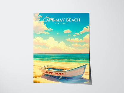 Cape May Beach, New Jersey Poster | Victorian Shore & Sunset Coastal Beach Decor — giclée print detail on matte paper