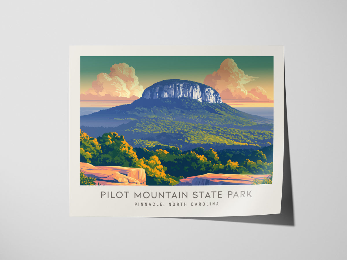 Pilot Mountain State Park Landscape Matte Border Poster | Pinnacle, North Carolina Travel Gift — giclée print detail on matte