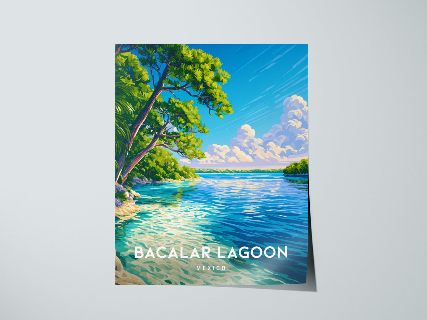 Bacalar Lagoon, Mexico Poster | Seven Colors Lake Tropical Beach Print Wall Art — giclée print detail on matte paper