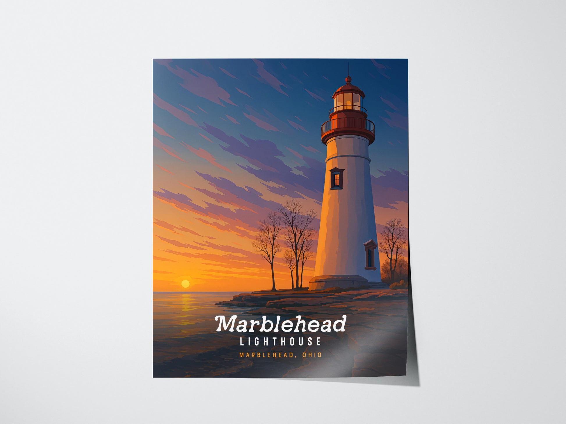 Marblehead Lighthouse, Ohio Poster – Lake Erie Sunset Art, Framed or Unframed, Nautical Wall Decor, Great Midwest Gift, Airbnb Home Decor - Swell Scenes