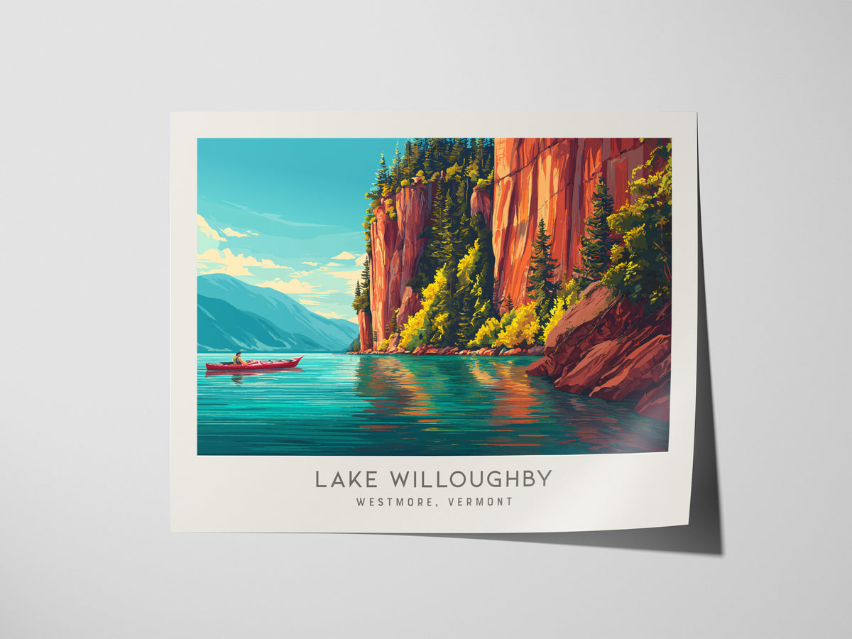 Lake Willoughby Landscape Matte Border Poster | Westmore, Vermont Vacation Wall Art — giclée print detail on matte paper