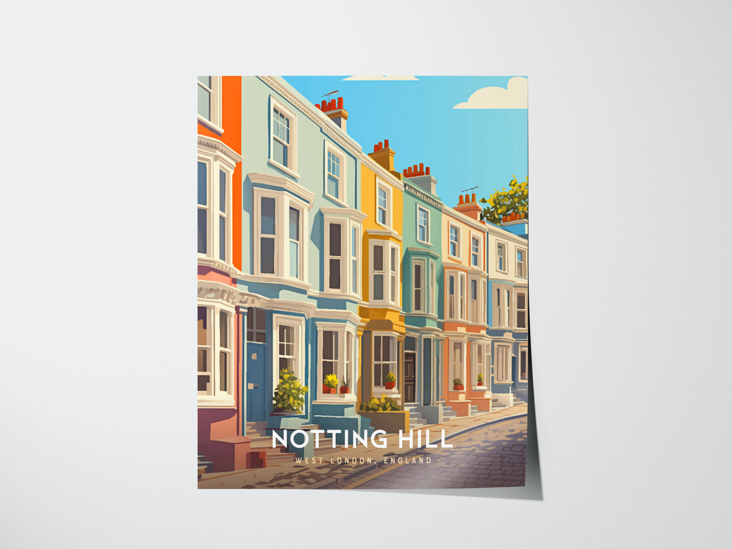 Notting Hill London Poster | Pastel Townhouses Portobello Road Wall Art Print
