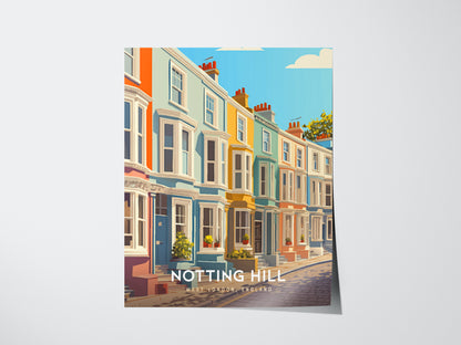 Notting Hill London Poster | Pastel Townhouses Portobello Road Wall Art Print