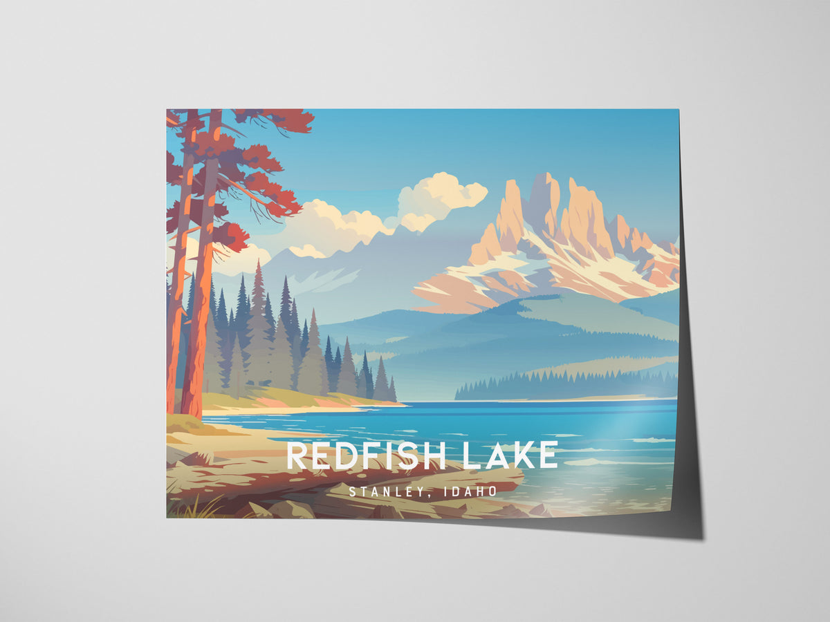 Redfish Lake Landscape Poster | Stanley, Idaho Vacation Wall Art — giclée print detail on matte paper
