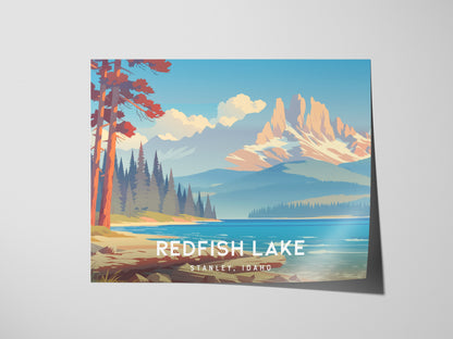 Redfish Lake Landscape Poster | Stanley, Idaho Vacation Wall Art — giclée print detail on matte paper