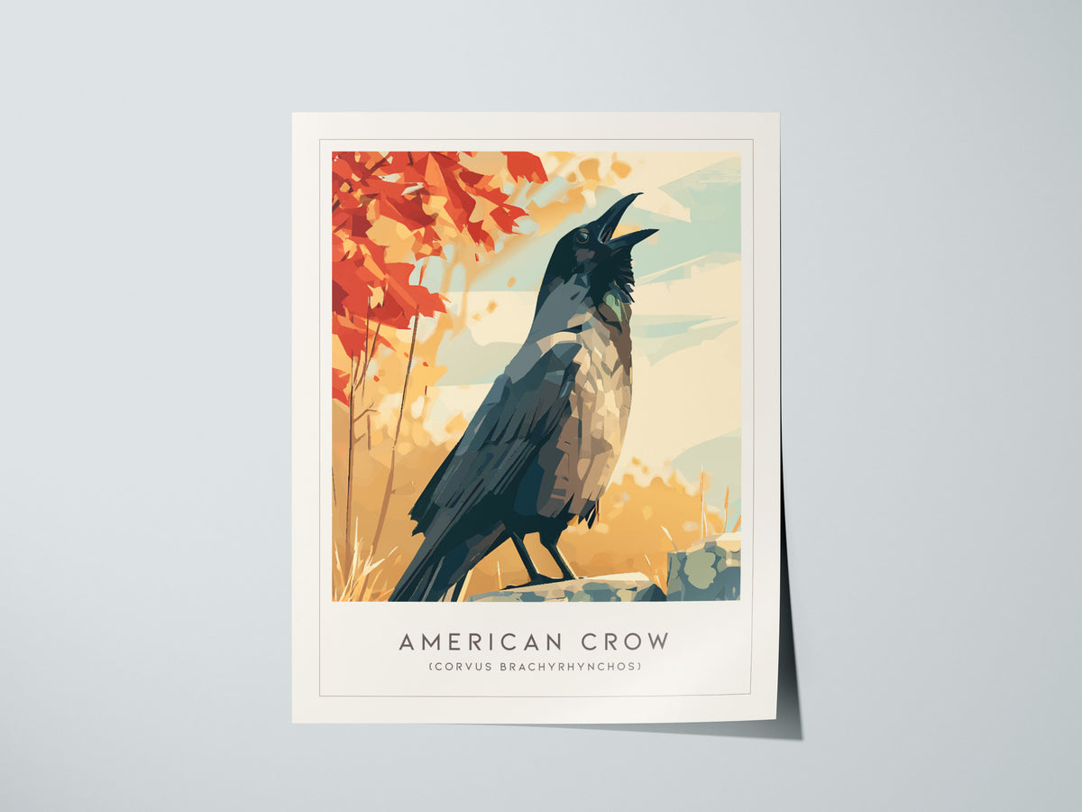 American Crow Poster | Dark Elegance Corvid Bird Wall Art — giclée print detail on matte paper