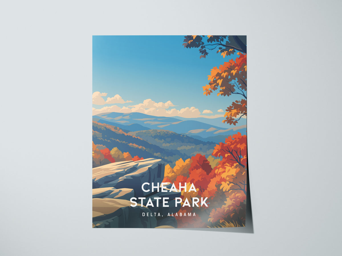 Cheaha State Park, Delta, Alabama Poster | Mountain Overlook Wilderness Wall Art — giclée print detail on matte paper