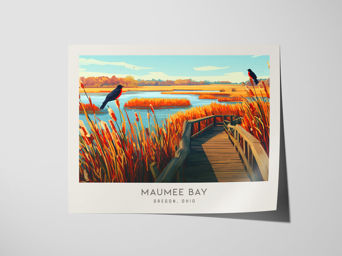 Maumee Bay Landscape Matte Border Poster | Oregon, Ohio Destination Print Travel Wall Art — giclée print detail on matte pape