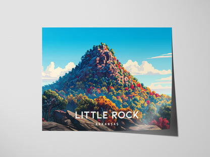 Little Rock, Arkansas Landscape Poster | River Bridge Cityscape Vacation Wall Art — giclée print detail on matte paper