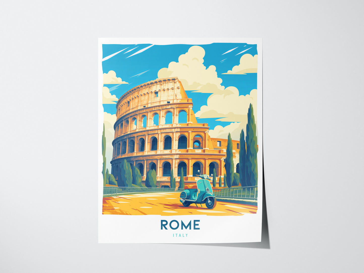 Rome Travel Poster | Vintage Colosseum & Vespa Italy Art Gift