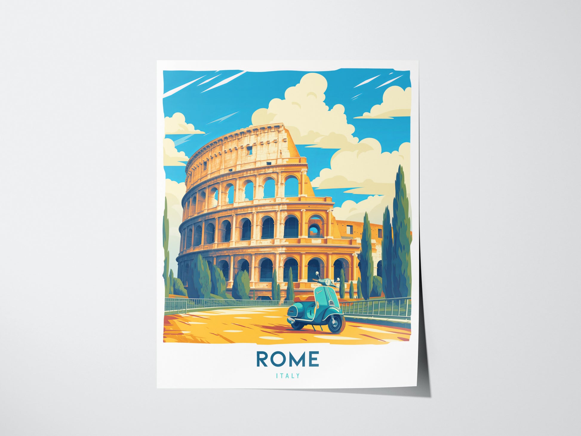 Rome Travel Poster | Vintage Colosseum & Vespa Italy Art Gift