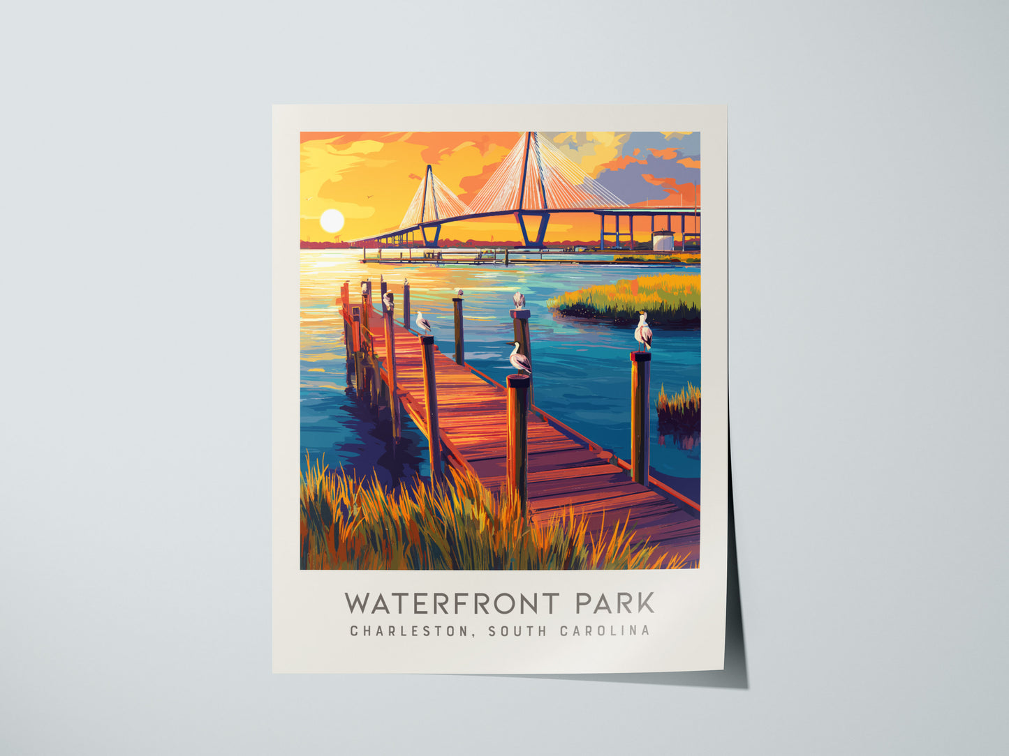 Waterfront Park Matte Border Poster | Charleston South Carolina Travel Wall Art — giclée print detail on matte paper