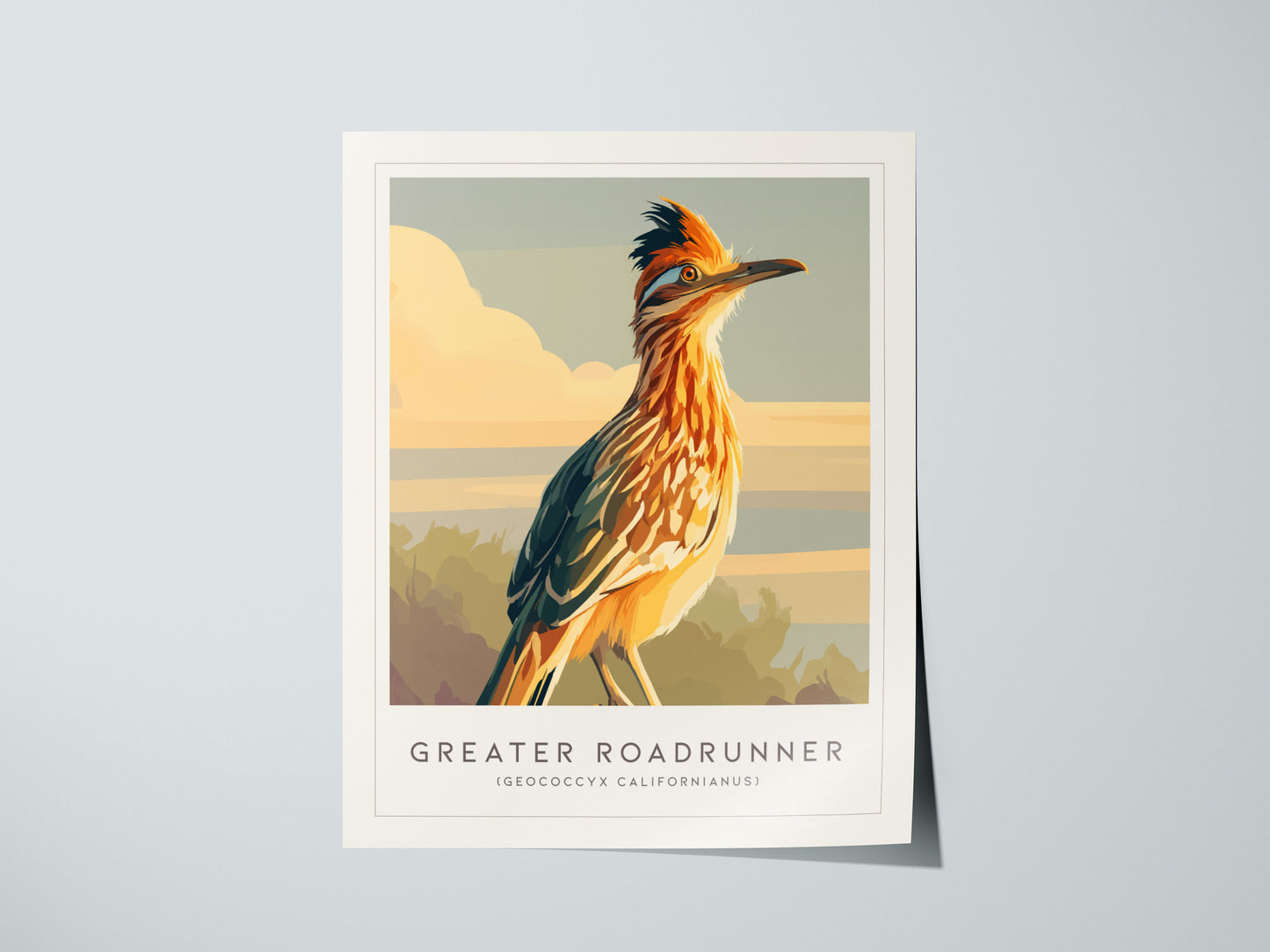 Greater Roadrunner Poster | Desert Bird & Cactus Southwest Wall Art — giclée print detail on matte paper