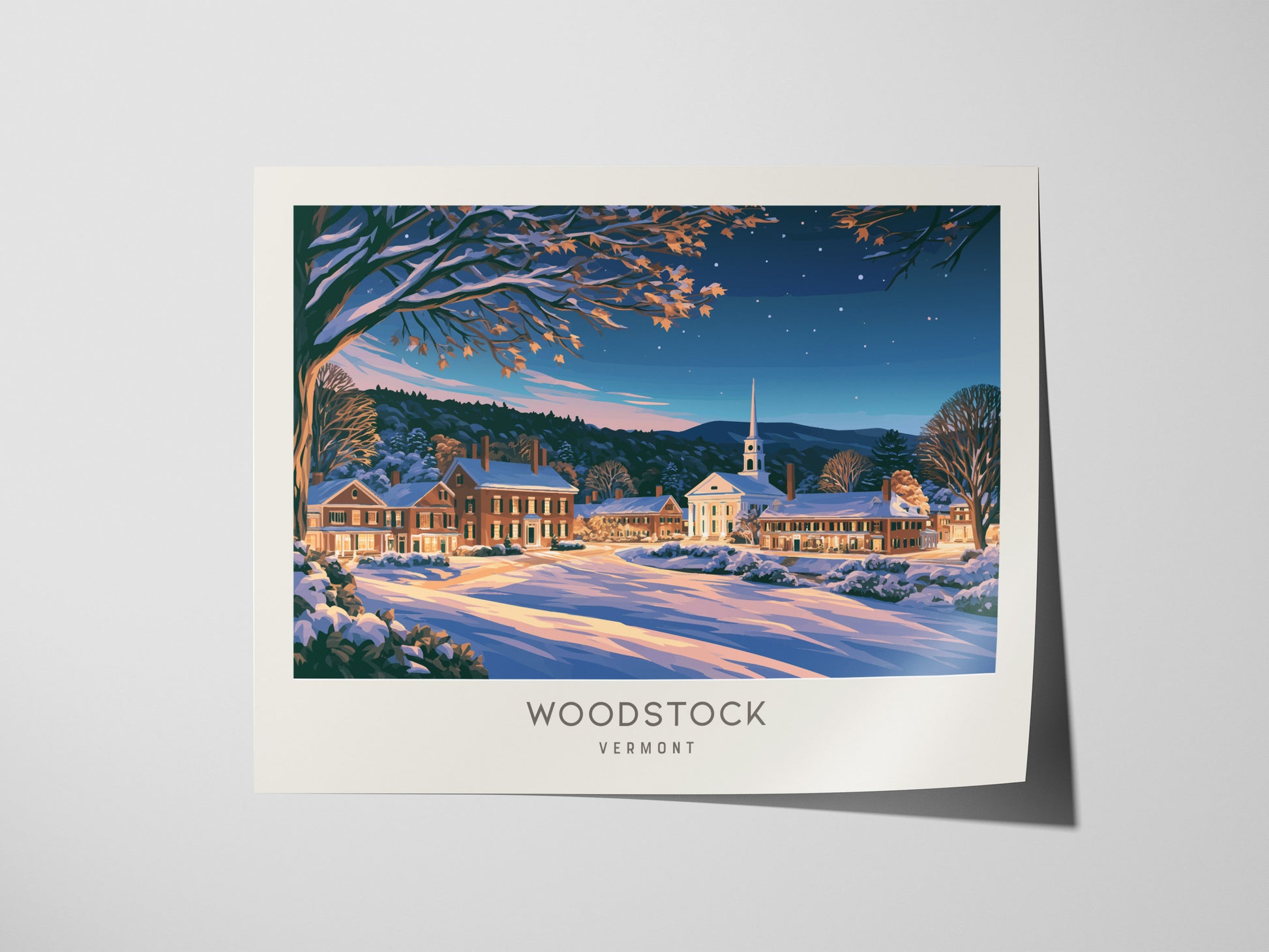Woodstock Landscape Matte Border Poster | Vermont Destination Print Framed or Unframed — giclée print detail on matte paper