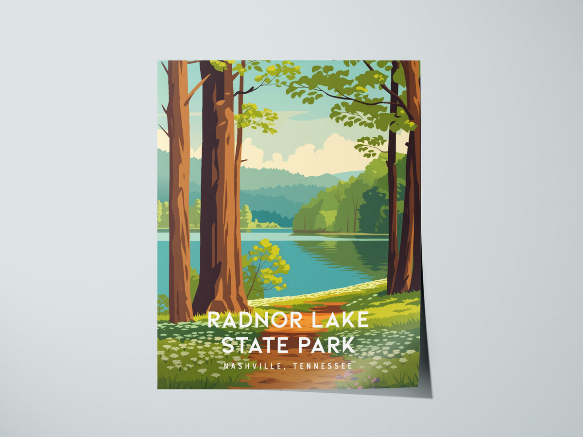 Radnor Lake State Park, Nashville, Tennessee Poster | Woodland Lake Serenity Travel Wall Art — giclée print detail on matte p