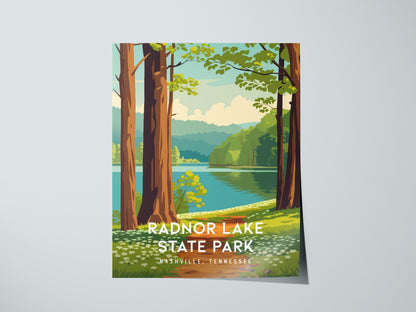 Radnor Lake State Park, Nashville, Tennessee Poster | Woodland Lake Serenity Travel Wall Art — giclée print detail on matte p