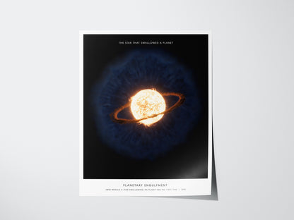 Planetary Engulfment poster featuring James Webb Space Telescope illustration of a star swallowing a planet