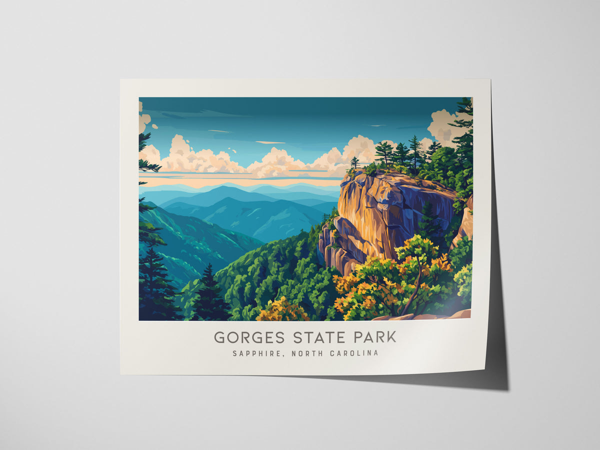 Gorges State Park Landscape Matte Border Poster | Sapphire, North Carolina Vacation Wall Art — giclée print detail on matte p