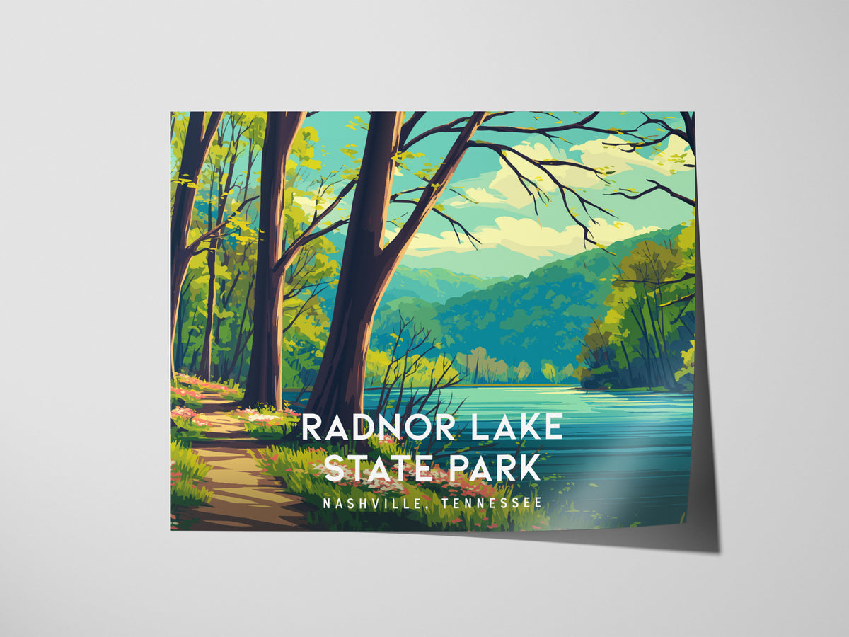 Radnor Lake State Park Landscape Poster | Nashville, Tennessee Vacation Wall Art — giclée print detail on matte paper
