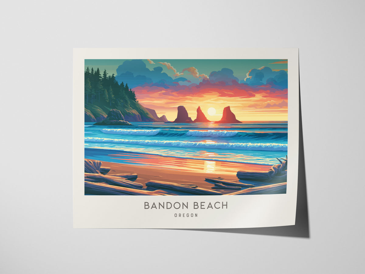 Bandon Beach Landscape Matte Border Poster | Oregon Destination Print Travel Gift — giclée print detail on matte paper