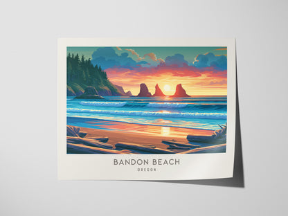 Bandon Beach Landscape Matte Border Poster | Oregon Destination Print Travel Gift — giclée print detail on matte paper