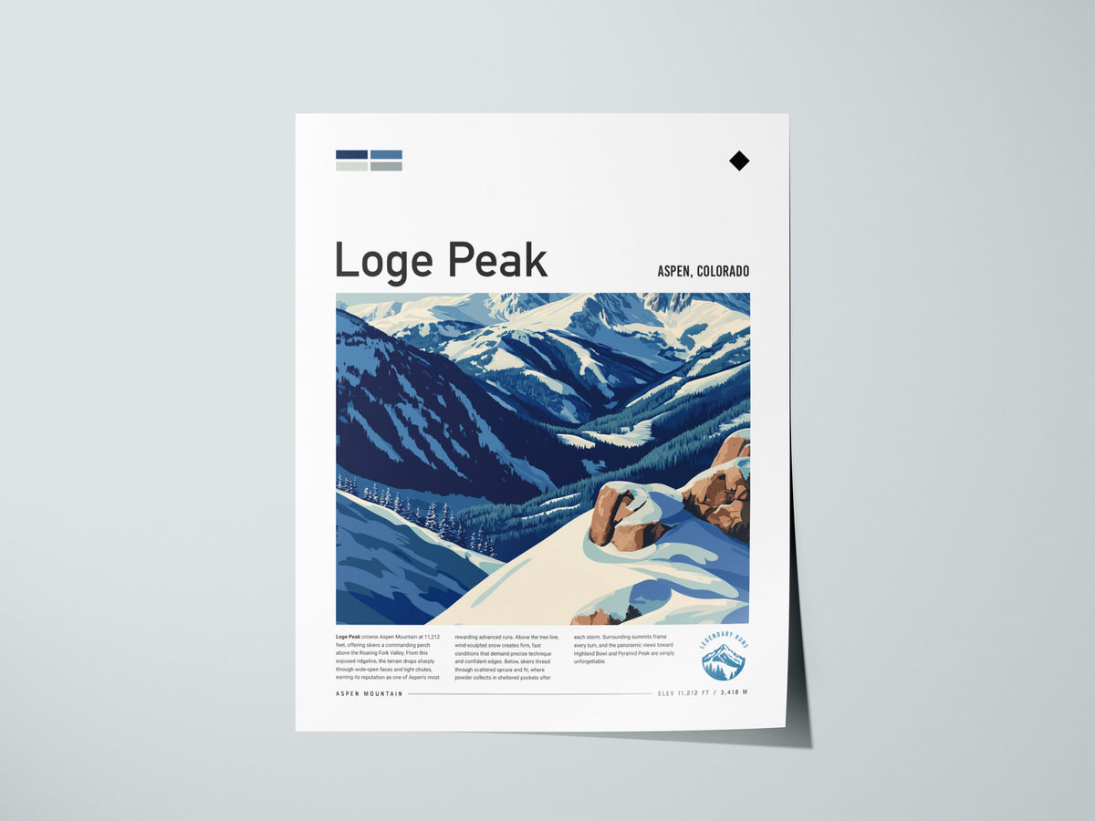 Loge Peak, Aspen, Colorado Poster | Alpine Print Ski Lodge Decor Wall Art — giclée print detail on matte paper