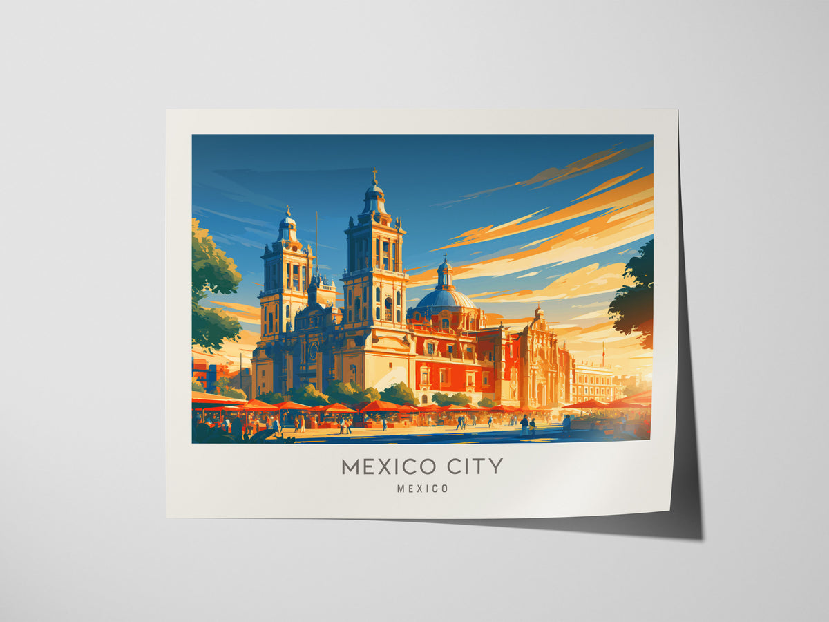 Mexico City Landscape Matte Border Poster | Mexico Vacation Wall Art — giclée print detail on matte paper