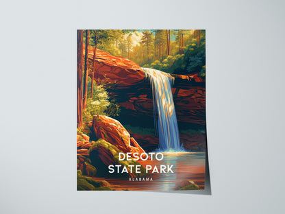 DeSoto State Park, Alabama Poster | Waterfalls & Woodland Trail Wall Art — giclée print detail on matte paper