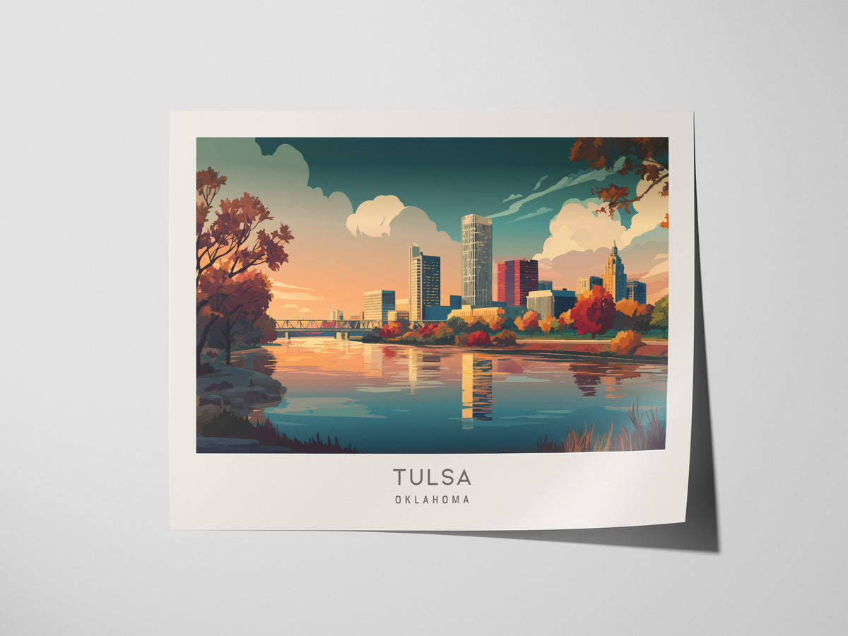 Tulsa Landscape Matte Border Poster | Oklahoma Travel Wall Art — giclée print detail on matte paper