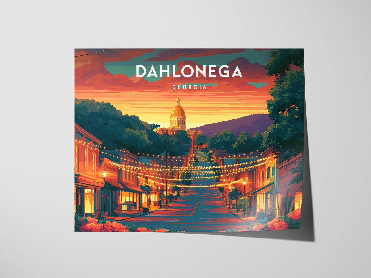 Dahlonega, Georgia Landscape Poster | Appalachian Gold Town Framed or Unframed Wall Art — giclée print detail on matte paper