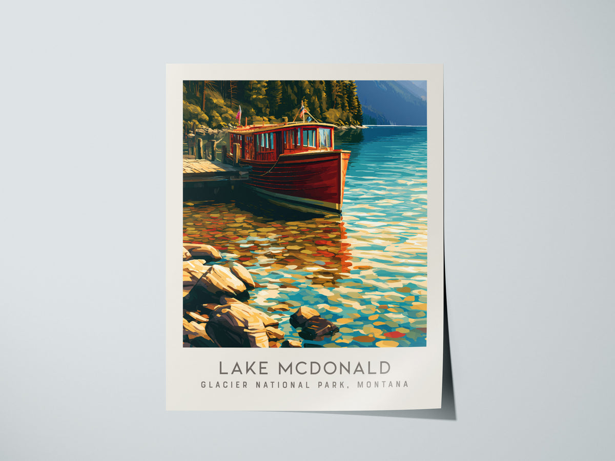 Lake McDonald Matte Border Poster | Glacier National Park, Montana Vacation Wall Art — giclée print detail on matte paper