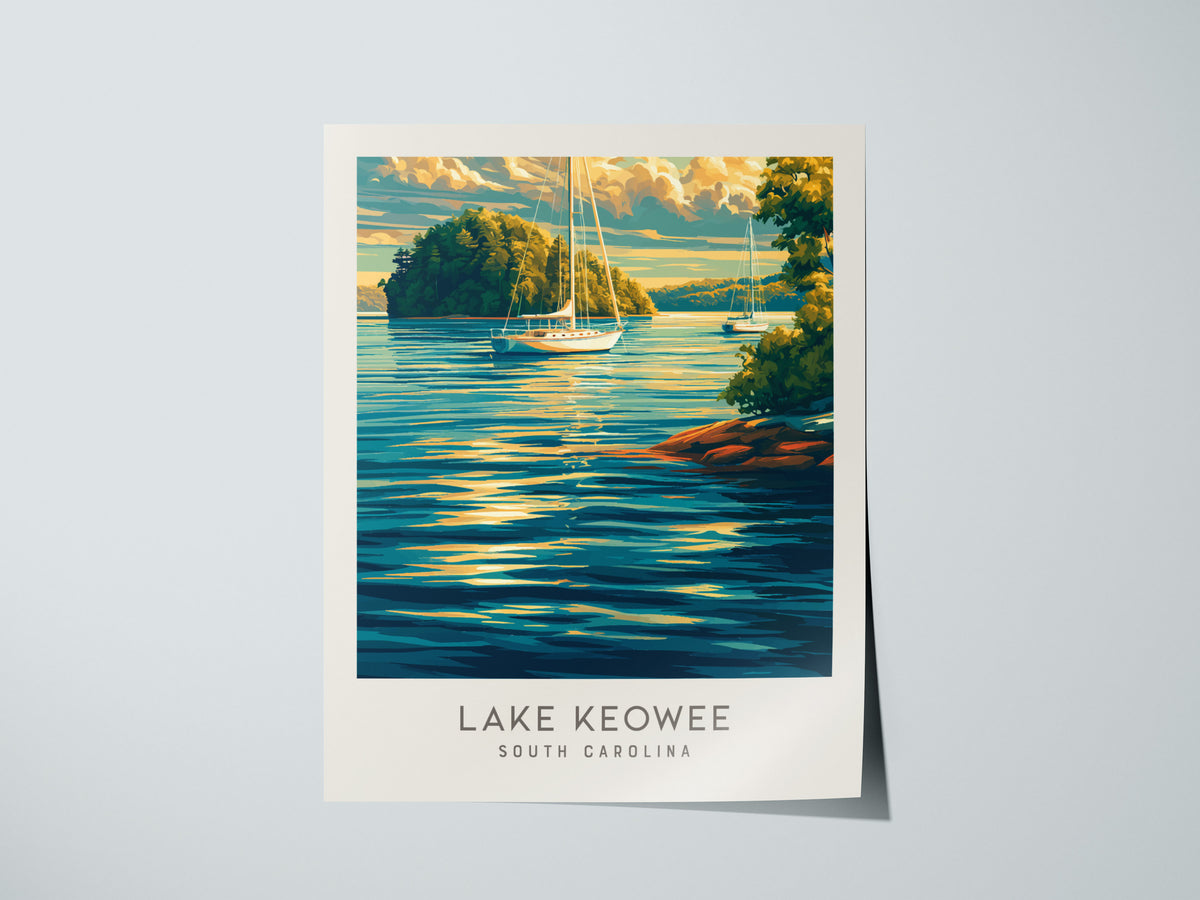Lake Keowee Matte Border Poster | South Carolina Travel Wall Art — giclée print detail on matte paper