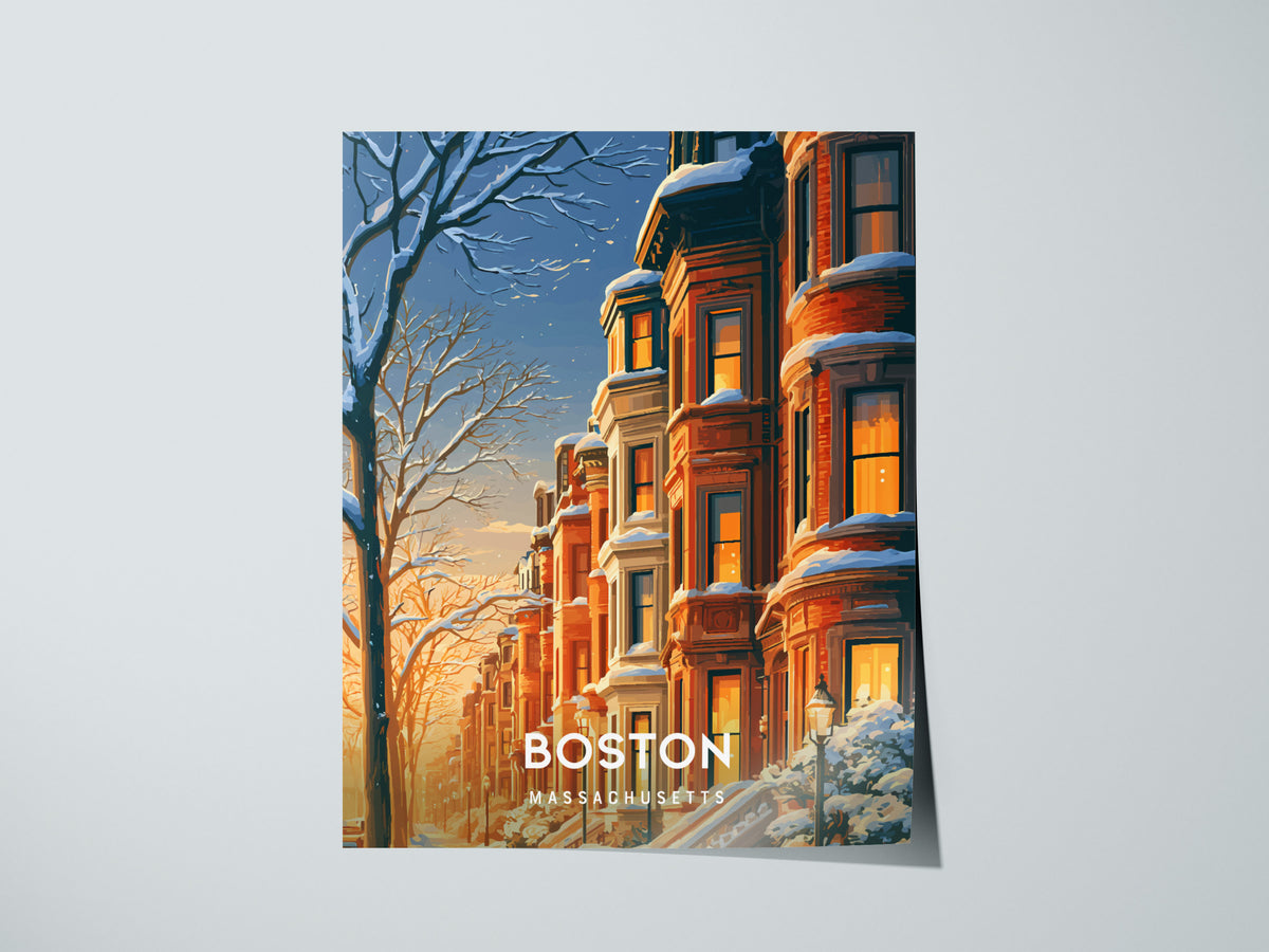 Boston, Massachusetts Poster | Harbor Skyline & Sailboats Wall Art — giclée print detail on matte paper
