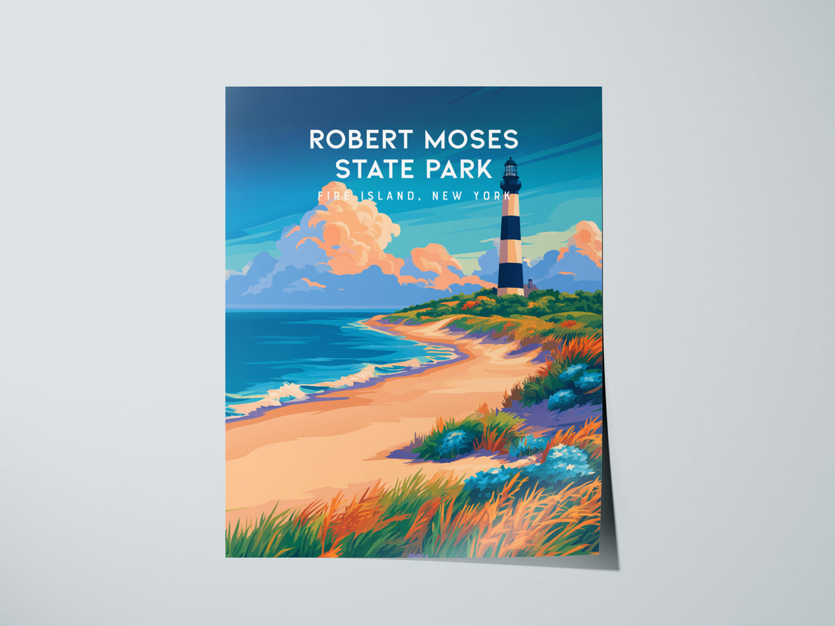 Robert Moses State Park, Fire Island, New York Poster | Coastal Beach Decor Wall Art — giclée print detail on matte paper