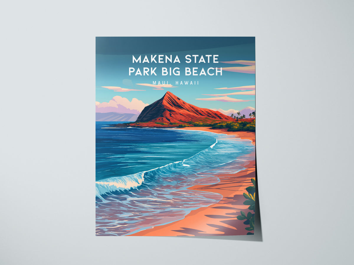 Makena State Park Big Beach, Maui, Hawaii Poster | Tropical Beach Print Wall Art — giclée print detail on matte paper
