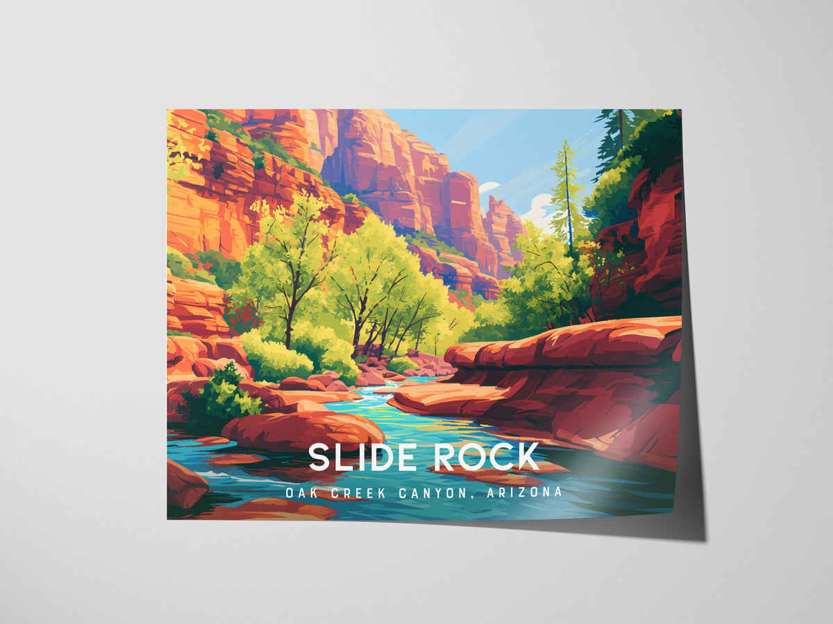 Slide Rock, Oak Creek Canyon, Arizona Landscape Poster | Desert Swimming Hole Destination Print Wall Art — giclée print detai