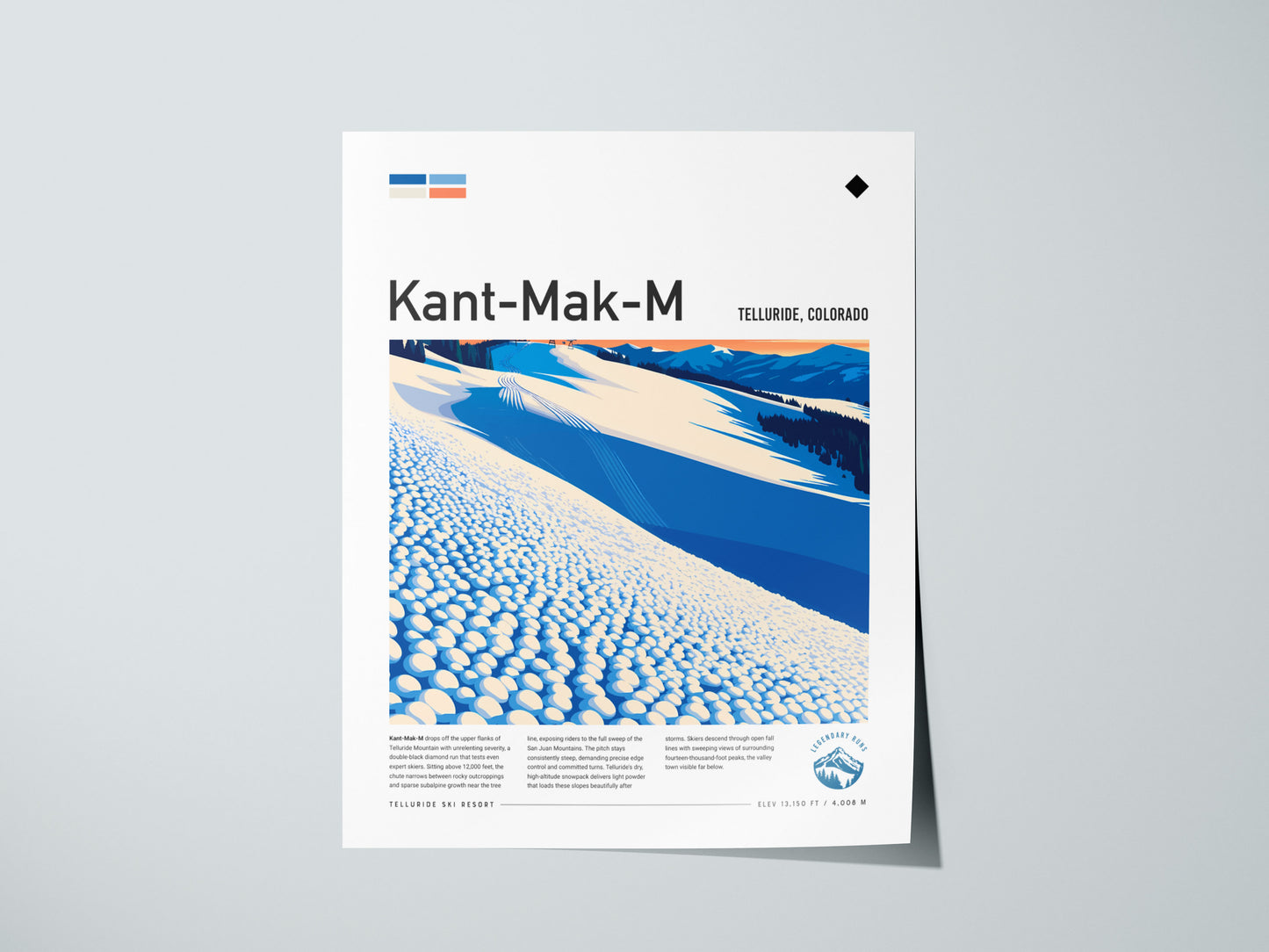 Kant-Mak-M, Telluride Poster | Alpine Ski Run Mountain Wall Art — giclée print detail on matte paper