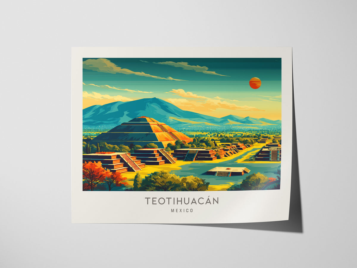 Teotihuacán Landscape Matte Border Poster | Mexico Ancient Ruins Framed or Unframed Travel Gift — giclée print detail on matt