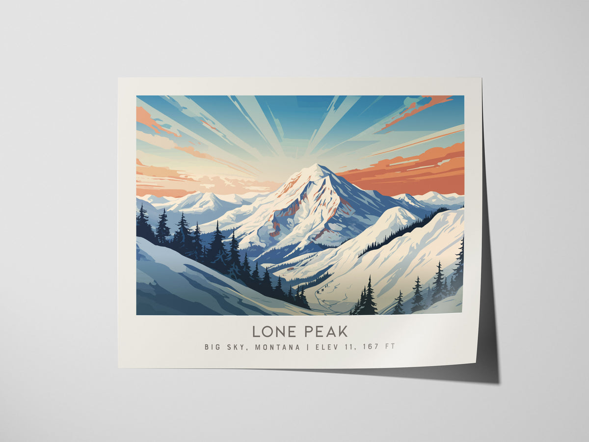 Lone Peak Landscape Matte Border Poster | Big Sky, Montana Travel Wall Art — giclée print detail on matte paper