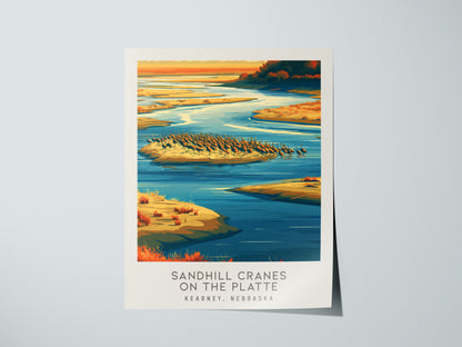 Sandhill Cranes on the Platte Matte Border Poster | Kearney, Nebraska Destination Print — giclée print detail on matte paper