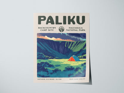 Paliku, Haleakala National Park Poster | Backpacker Gift | Misty Crater Wilderness Wall Art — giclée print detail on matte pa