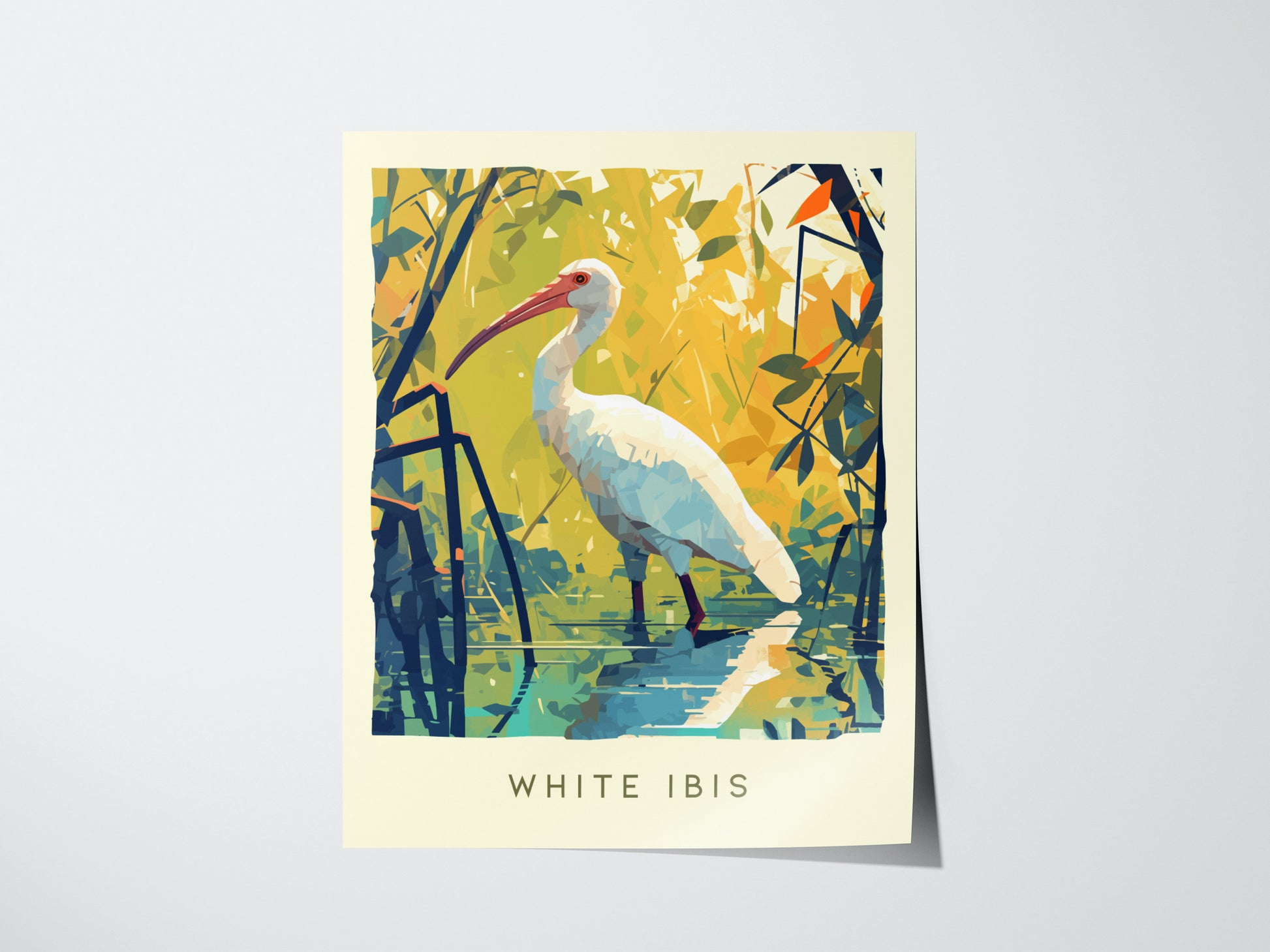 White Ibis Florida Poster | Coastal Bird Art Mangrove Wildlife Gift