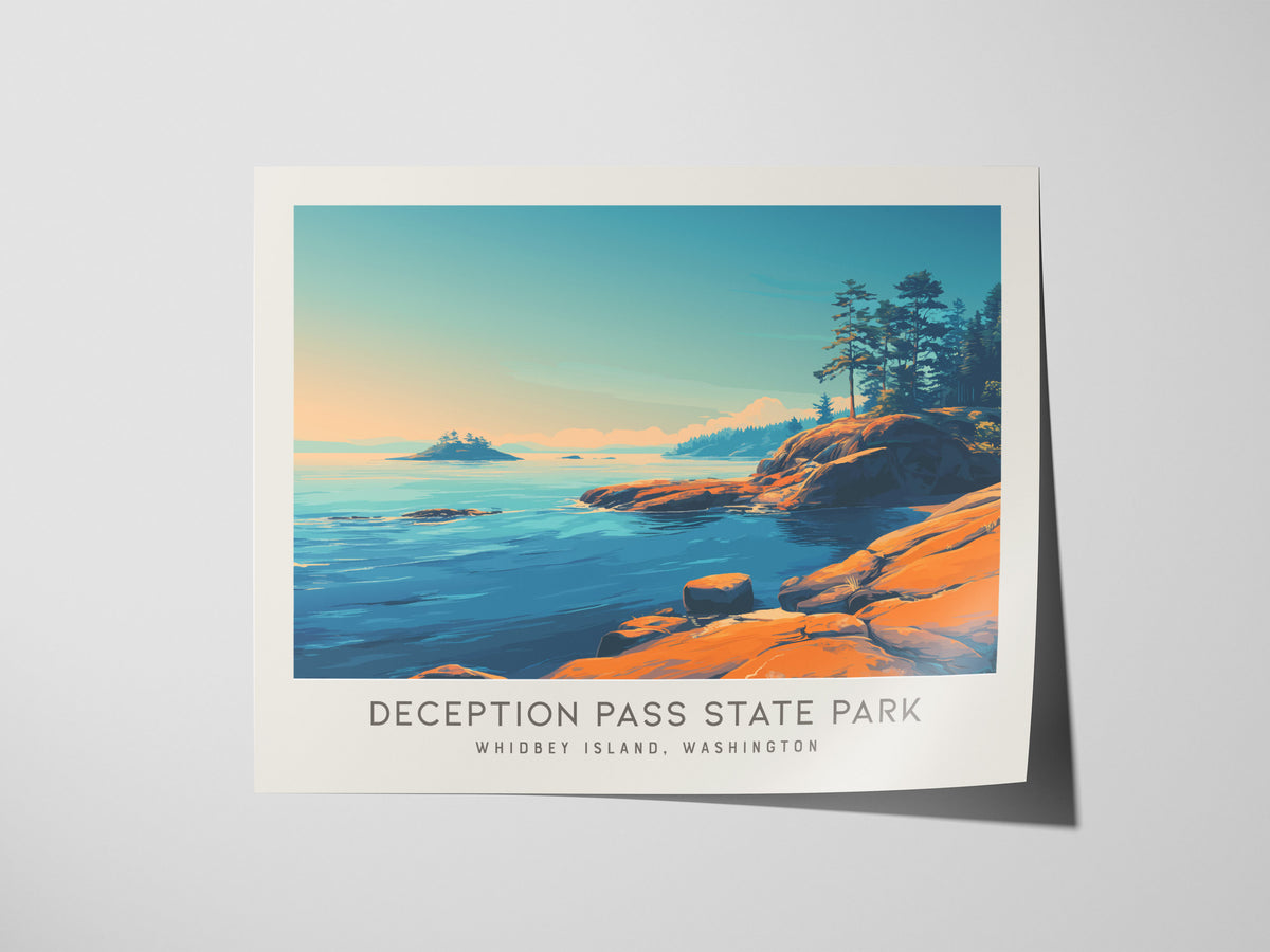 Deception Pass State Park Landscape Matte Border Poster | Whidbey Island, Washington Destination Print Travel Wall Art — gicl