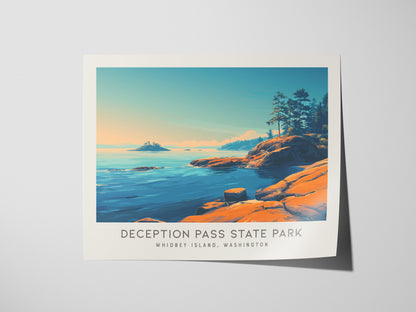 Deception Pass State Park Landscape Matte Border Poster | Whidbey Island, Washington Destination Print Travel Wall Art — gicl