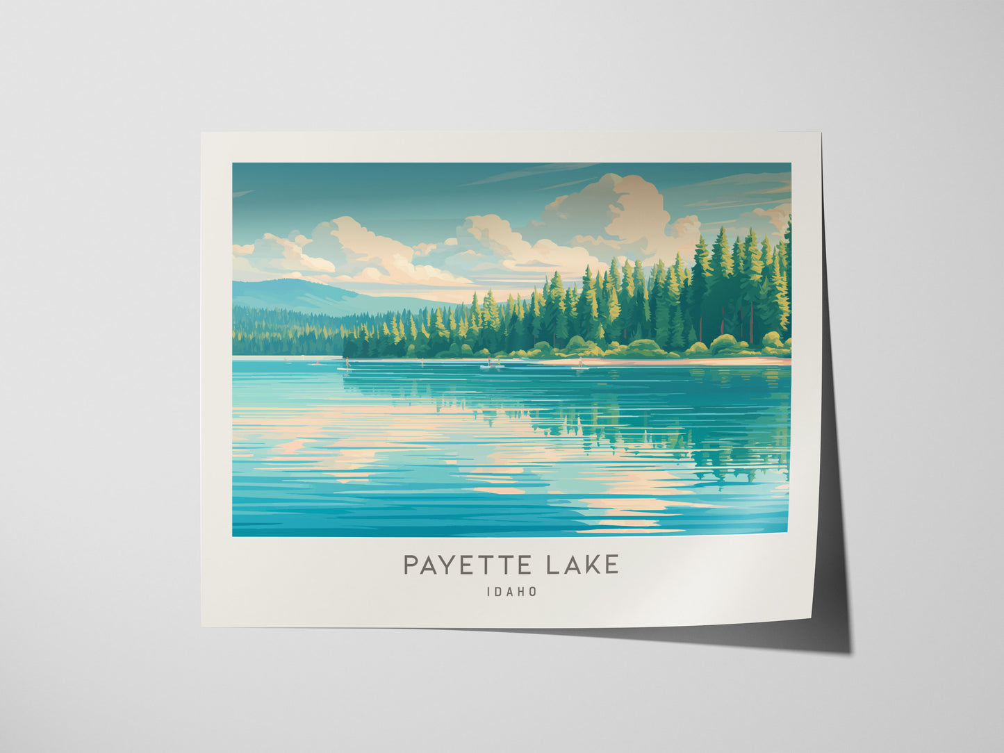 Payette Lake Landscape Matte Border Poster | Idaho Beach House Decor — giclée print detail on matte paper