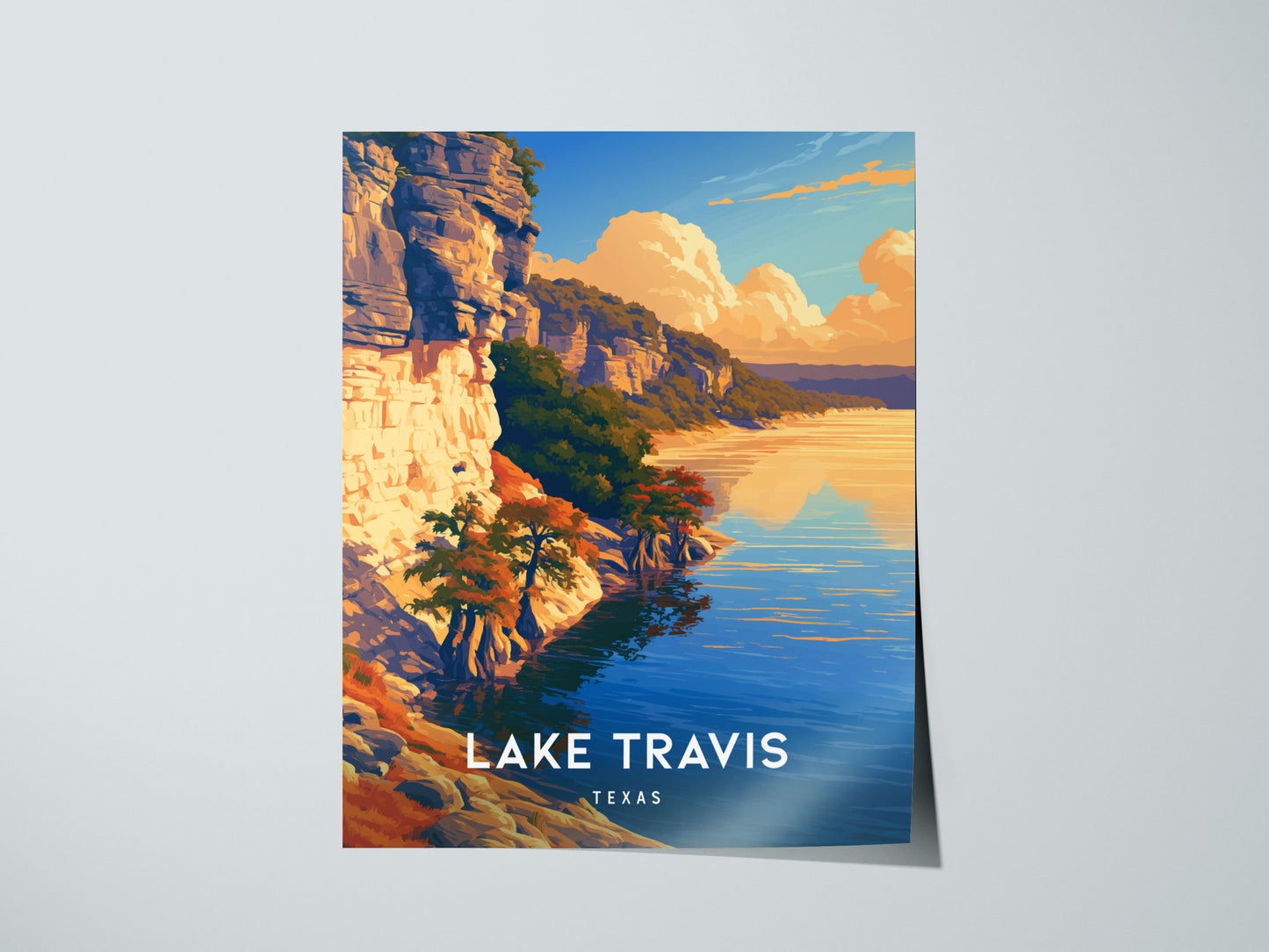 Lake Travis, Texas Poster | Hill Country Lake Sunset Wall Art — giclée print detail on matte paper